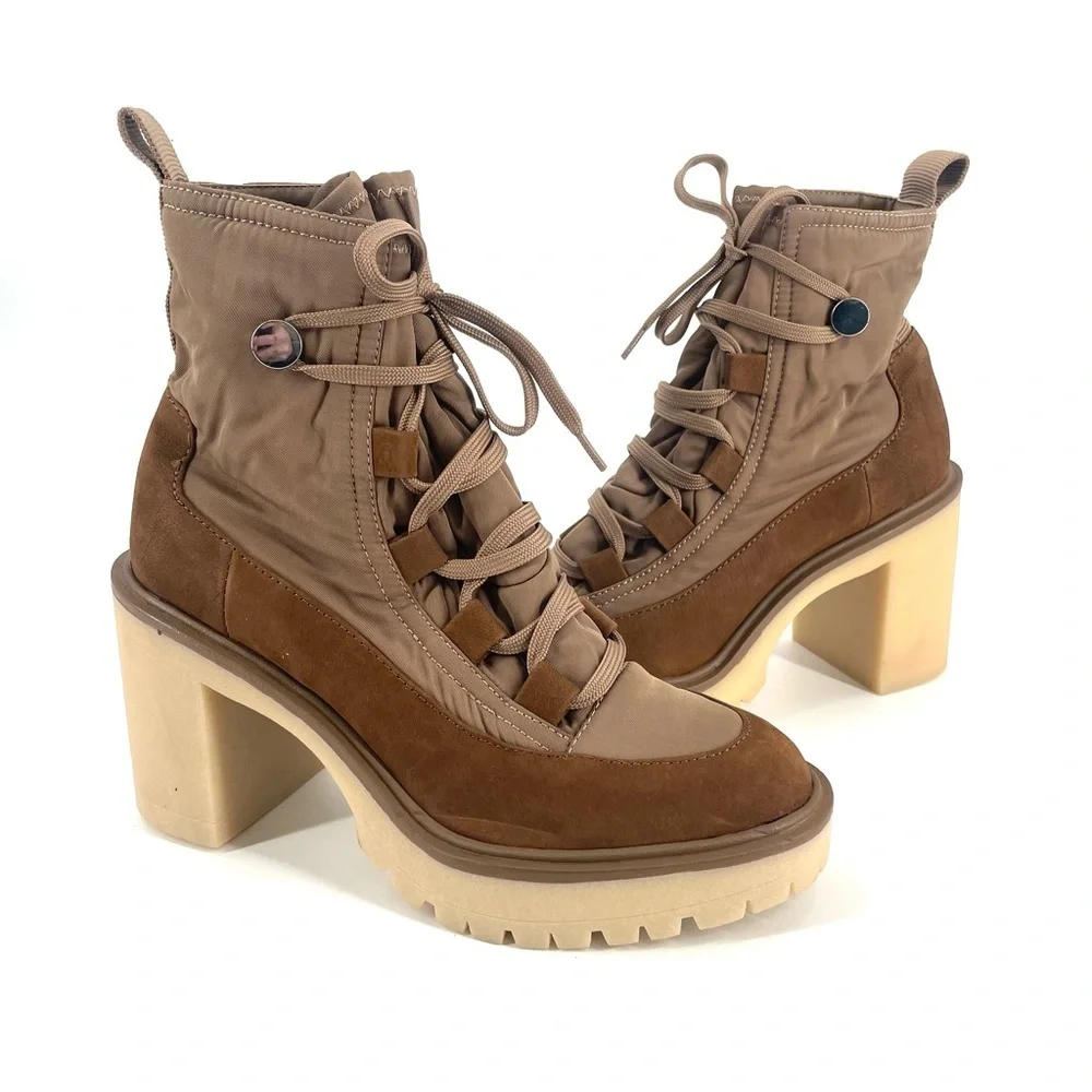 Dolce Vita X Anthropologie Celida Tan Lace Up Platform Nylon Hiking Heel Boots